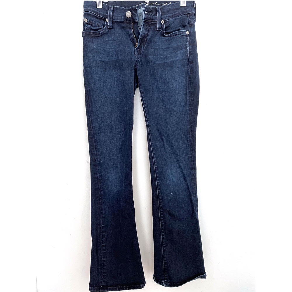 7 for all Mankind Low Rise Dark Navy Wash Denim Crop Flare Size 25